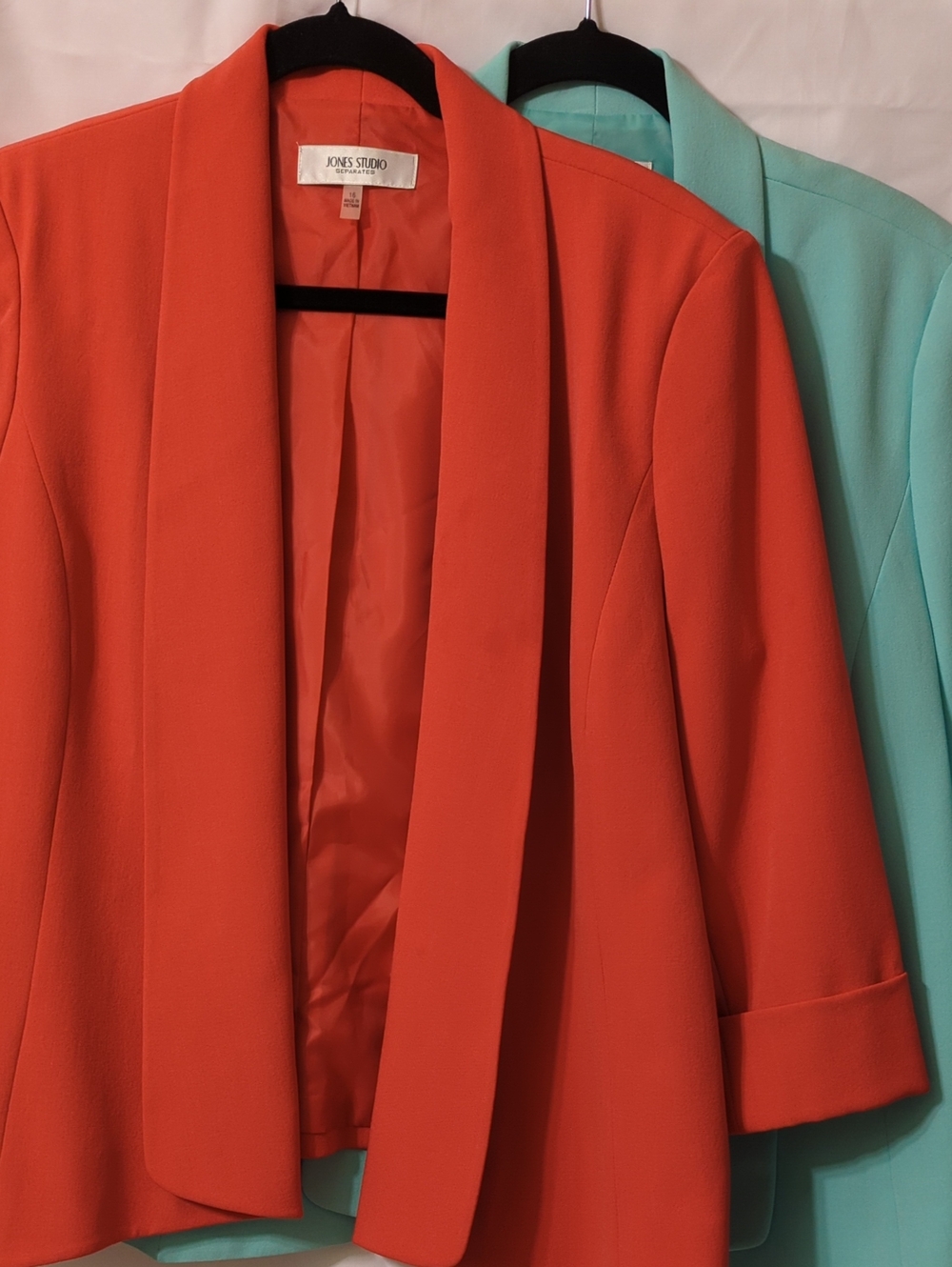 Jones Studio Orange & Mint Open-Front Shawl Collar Blazer
